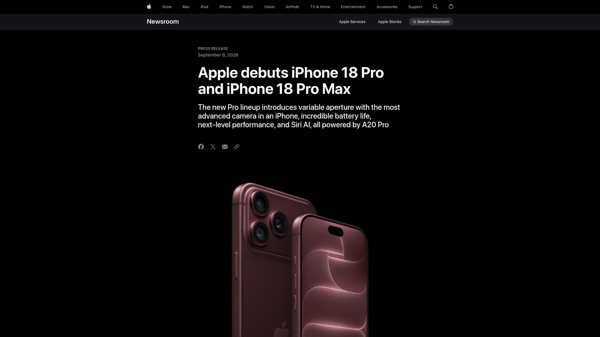 Screenshot of apple.com: iPhone 18 Pro and iPhone 18 Pro Max