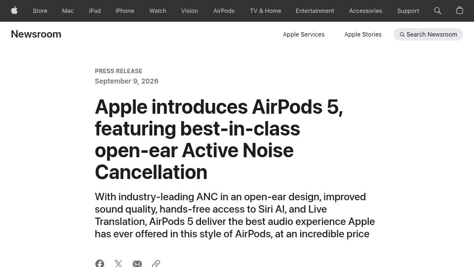 Screenshot of apple.com: AirPods 5