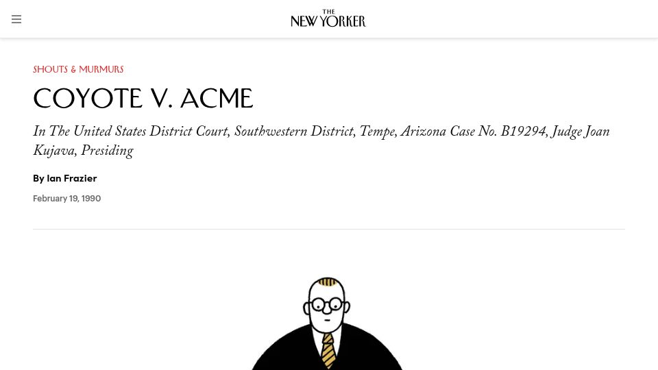 Screenshot of newyorker.com: Coyote v. Acme (1990)