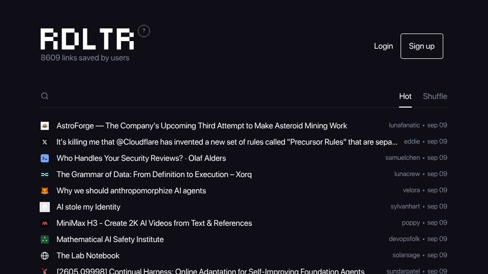 Screenshot of rdltr.app: Show HN: Rdltr – Inbox zero for your reading list